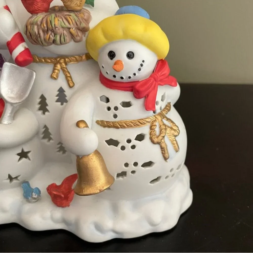Retired Partylite P7702 Snowbell Snowman Family Ceramic Tealight Holder